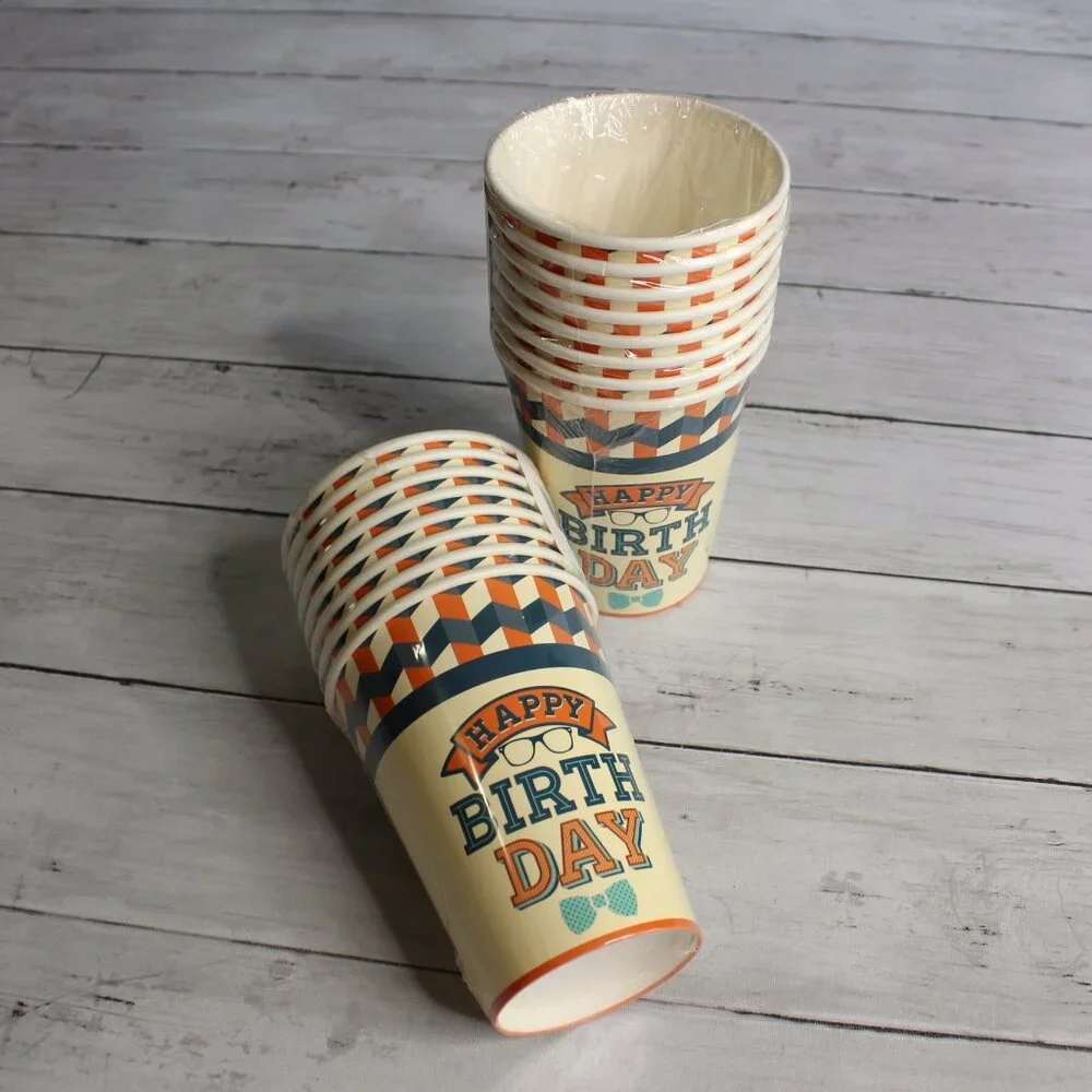 Men's Hipster Birthday Paper Plates Cups Party Supplies Vintage Retro